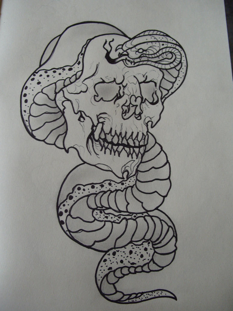 Snake and Skull Line Drawing by Through-These-Eyes-x on DeviantArt